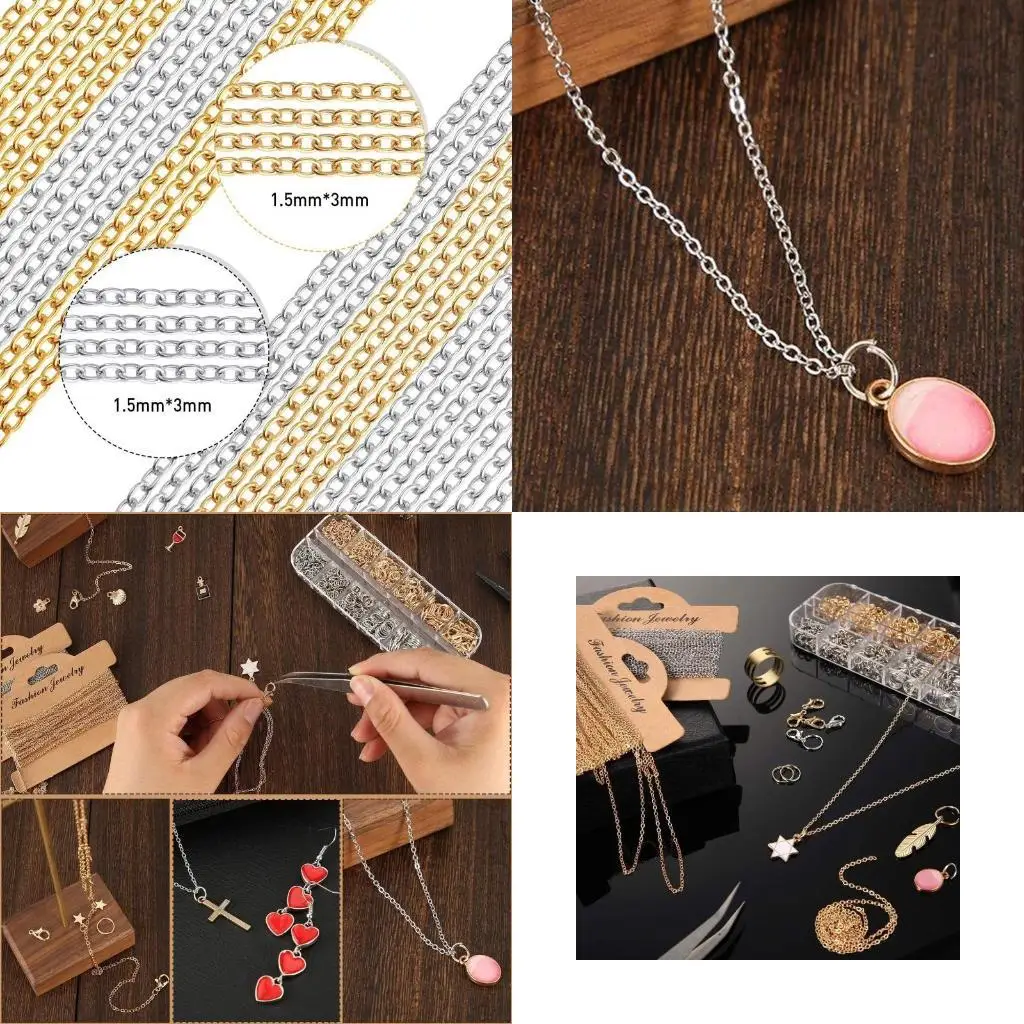 

P9FE 24.6 Feet Jewelry Chain with Lobster Clasps Jump Rings Tweezers for Necklace