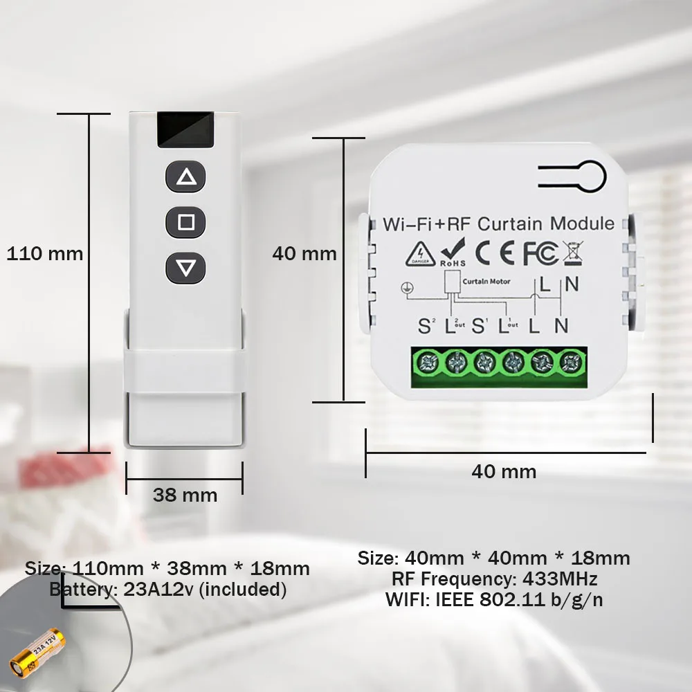 Tuya Smart Wifi Curtain Module RF433MHz Blind Switch Controller for Roller Shutter Electric Motor Works with Alexa Google Home