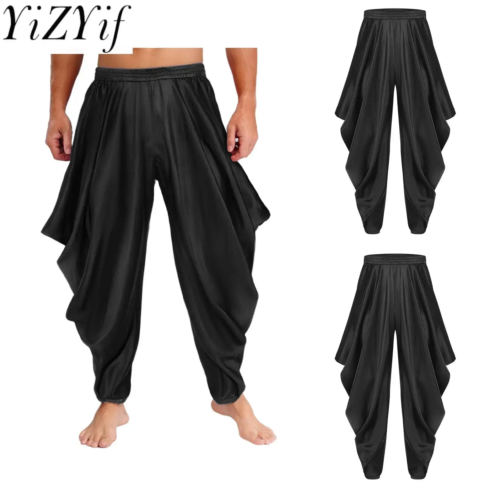 

Men's Renaissance Arab Egyptian Prince Cosplay Harem Pants Satiny Loose Trousers for Halloween Cosplay Daily Fashion Long Pants