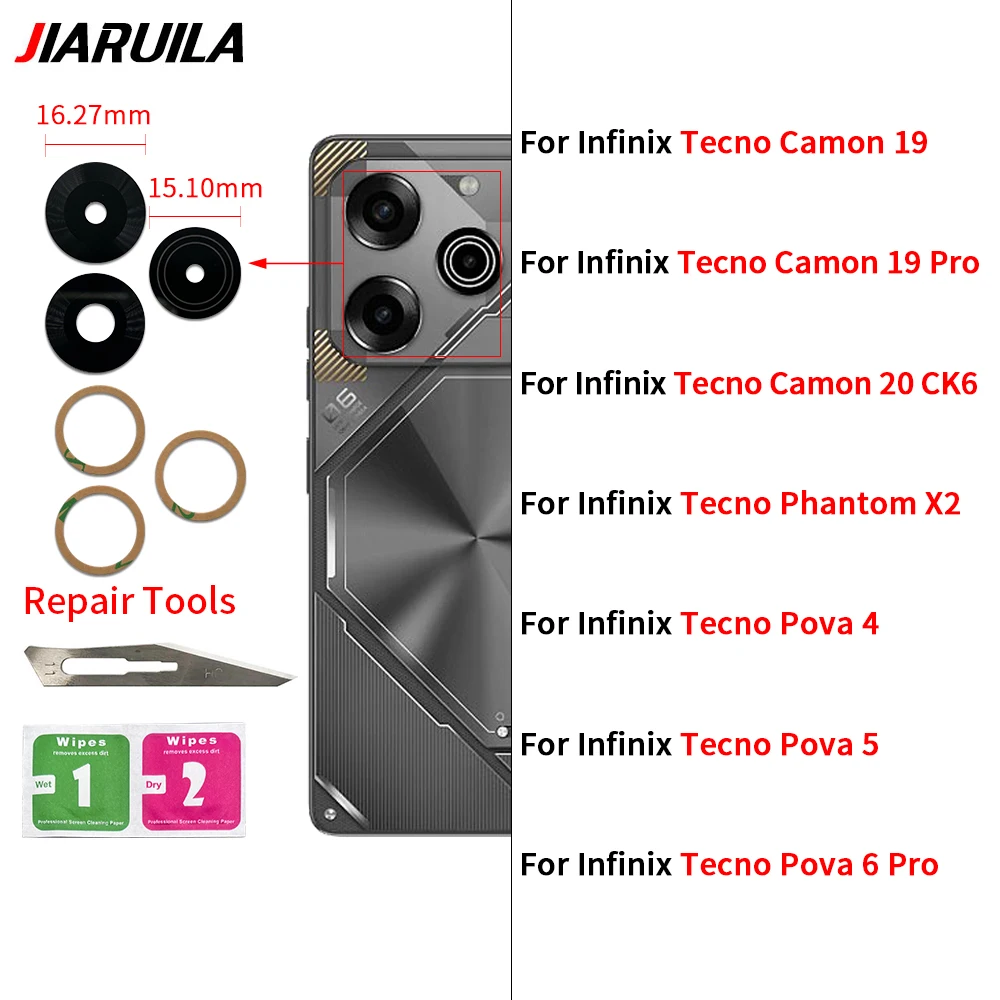 2Pcs Great For Infinix Camon 19 Pro 20 CK6 Phantom X2 Pova 4 5 6 Pro Camera Glass Lens Back Rear Camera Glass Lens with Glue