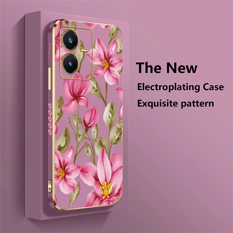 حافظة لهاتف Vivo S18 S16E S15E S12 S10E S1 Pro S17 Pro غطاء خلفي مطلي بالزهور مقاوم للصدمات