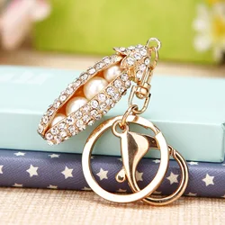 Creative Key Chain Full Rhinestone Peas Keychains Car Keyrings Pendant Alloy Key Ring Bag Charm Fashion Jewelry Souvenir Gifts