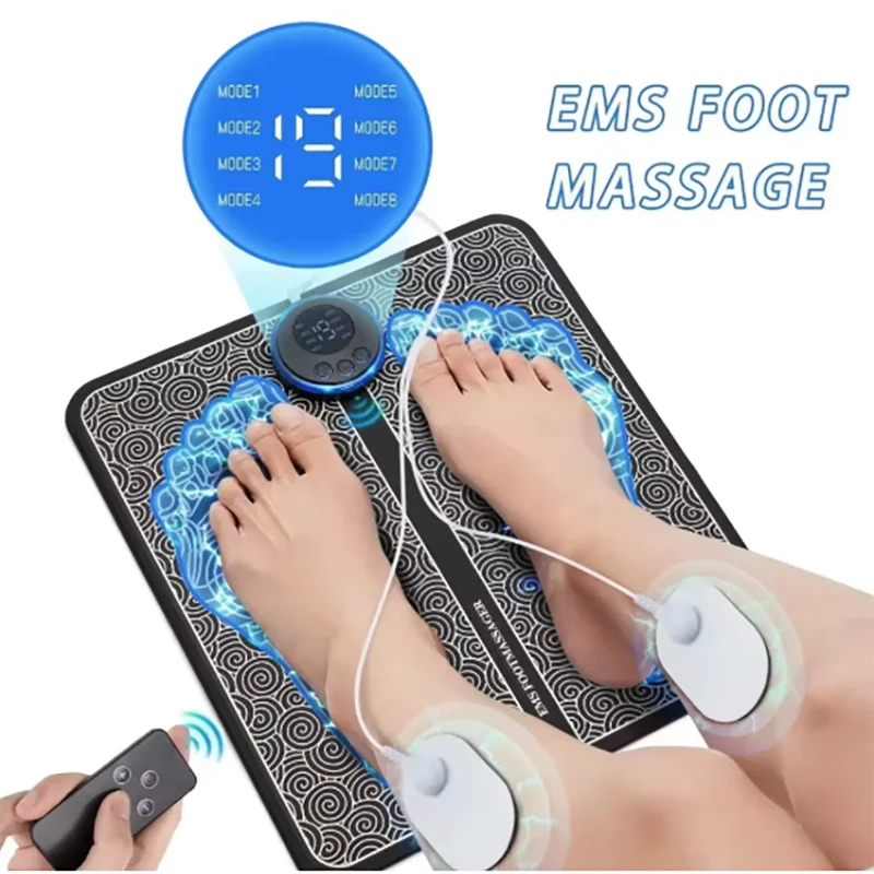 Massageador de Pés EMS Recarregável com Controle Remoto, Tapete de Massagem Elétrico Portátil para Estimulação Muscular, Alívio da Dor e Relaxamento