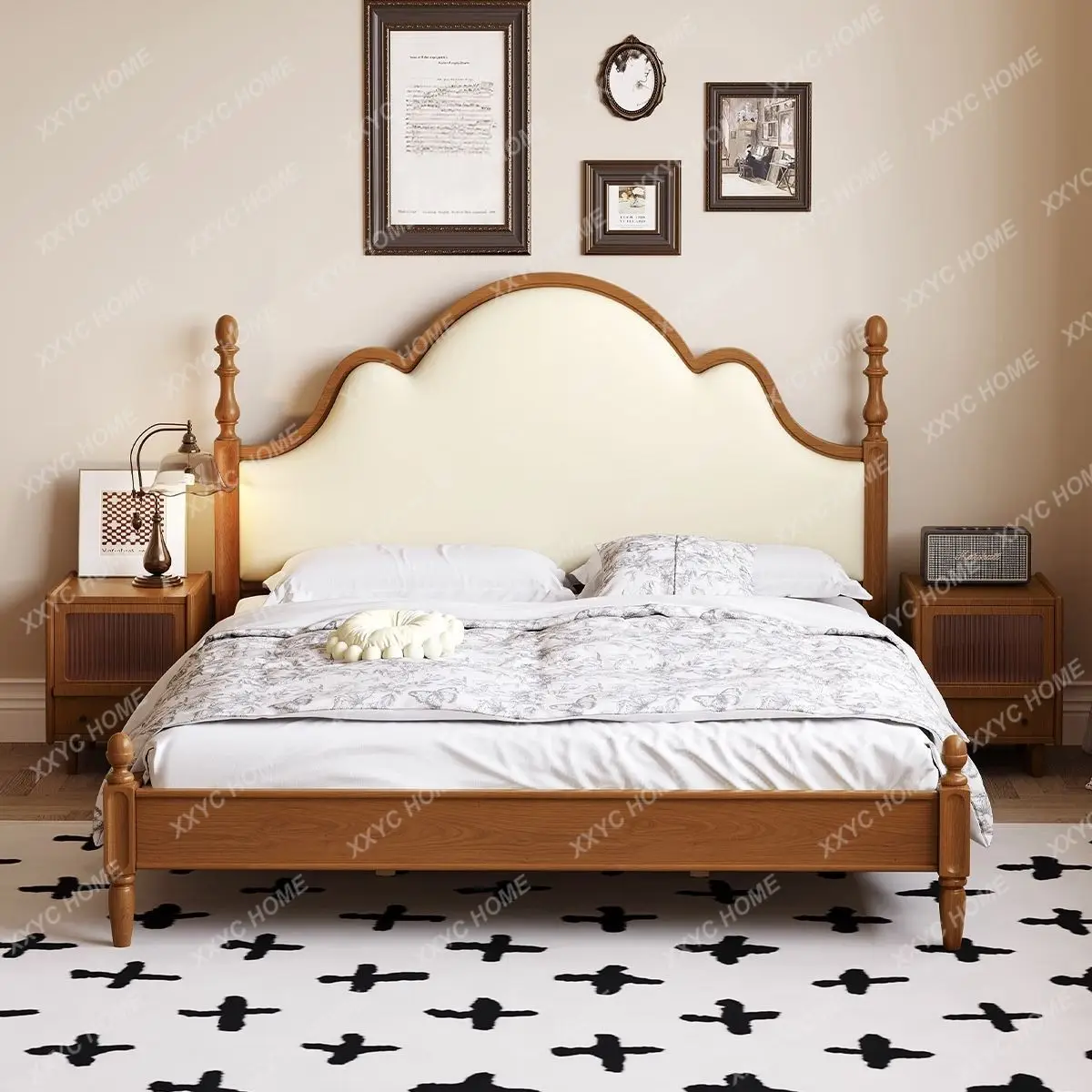 GH Medieval soft bag with solid wood bed retro 1.8 master room double bed wedding bed modern