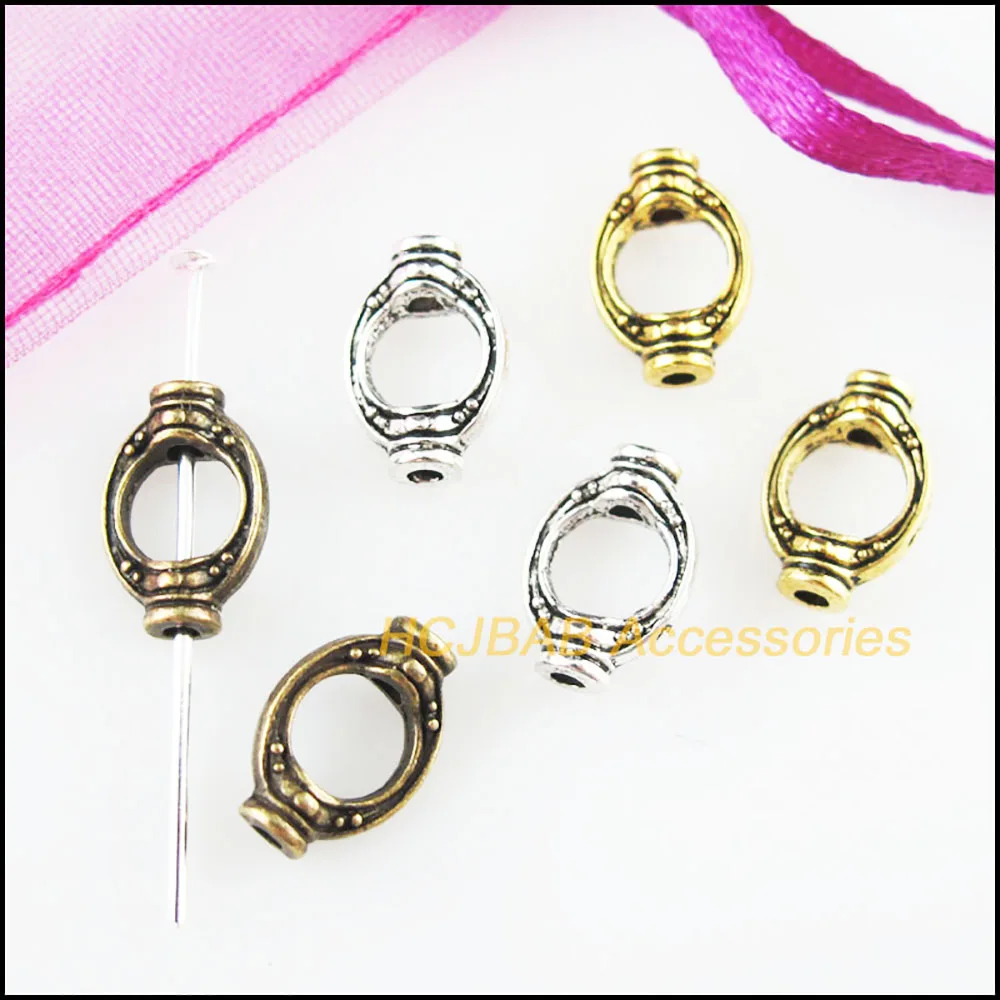 50Pcs Retro Tibetan Silver Plated, Antiqued Gold Bronze Plated Oval Frame Spacer Beads Charms 8x11.5mm