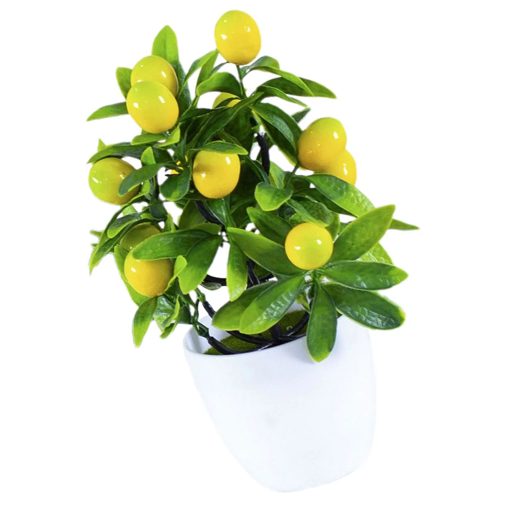 Artificial Mini Lemon Tree Potted Plant Realistic Faux Fruit Bonsai for Desk Office Home Decor Yellow Pot Easy Maintenance Free