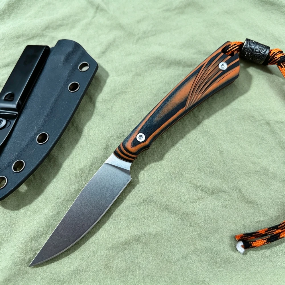 Portable High-hardness Stainless Freezout-Orange & Black G10 Handle Knife with Sheath Outdoor Camping Fishing Knife with Lanyard
