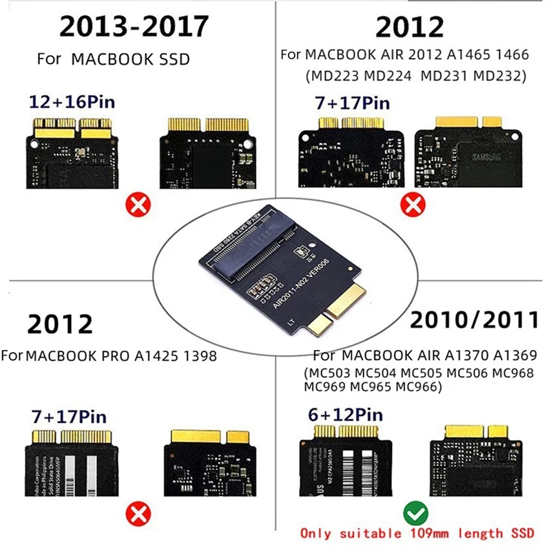 M.2 NGFF SATA SSD Adapter For  Air 2010 2011 A1369 A1370 M2 SSD Converter Card Only Support 2280 M2 SSD