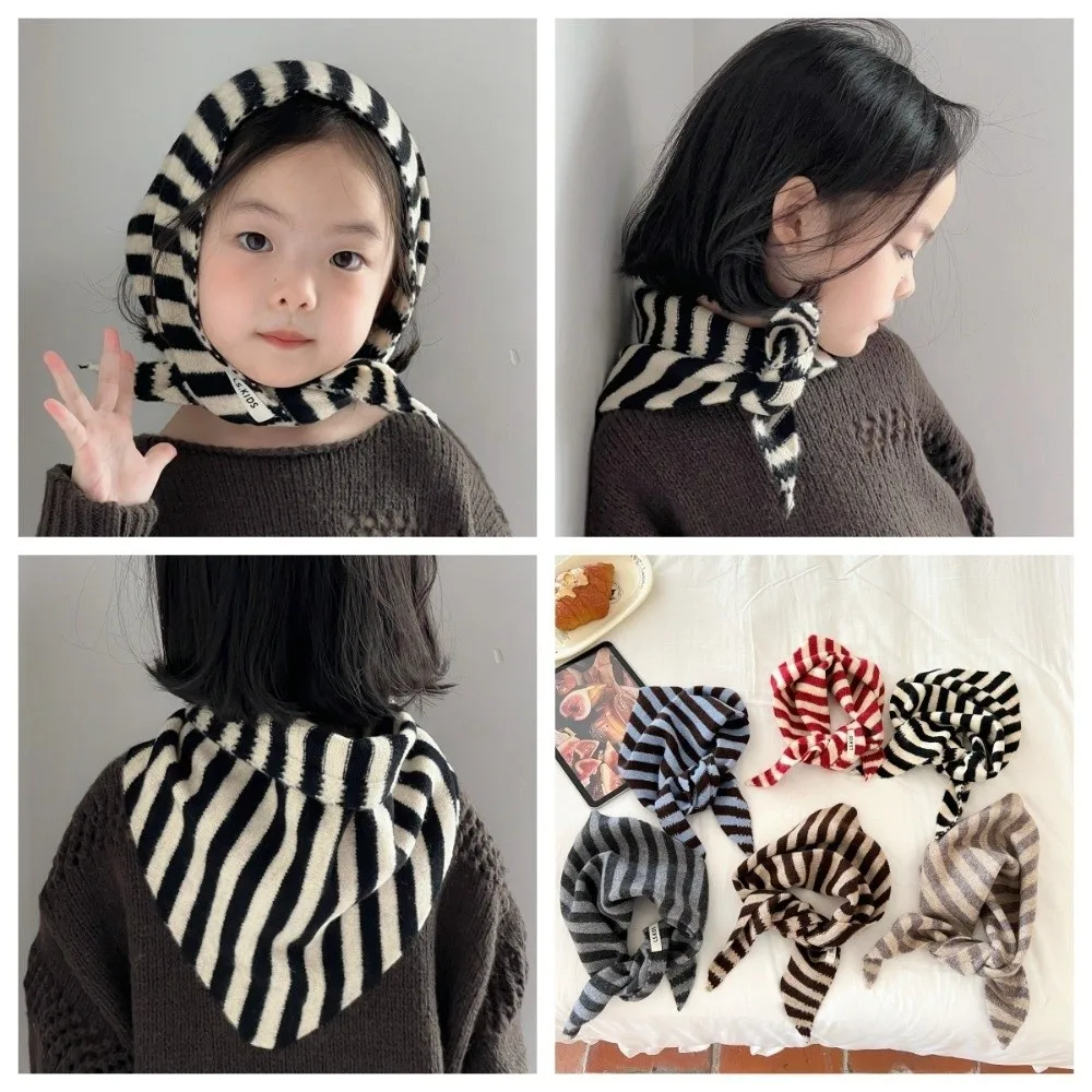 

New Striped Knitted Triangular Scarf Multi-functional Soft Shawl Windproof Imitation Wool Neckerchief Autumn and Winter