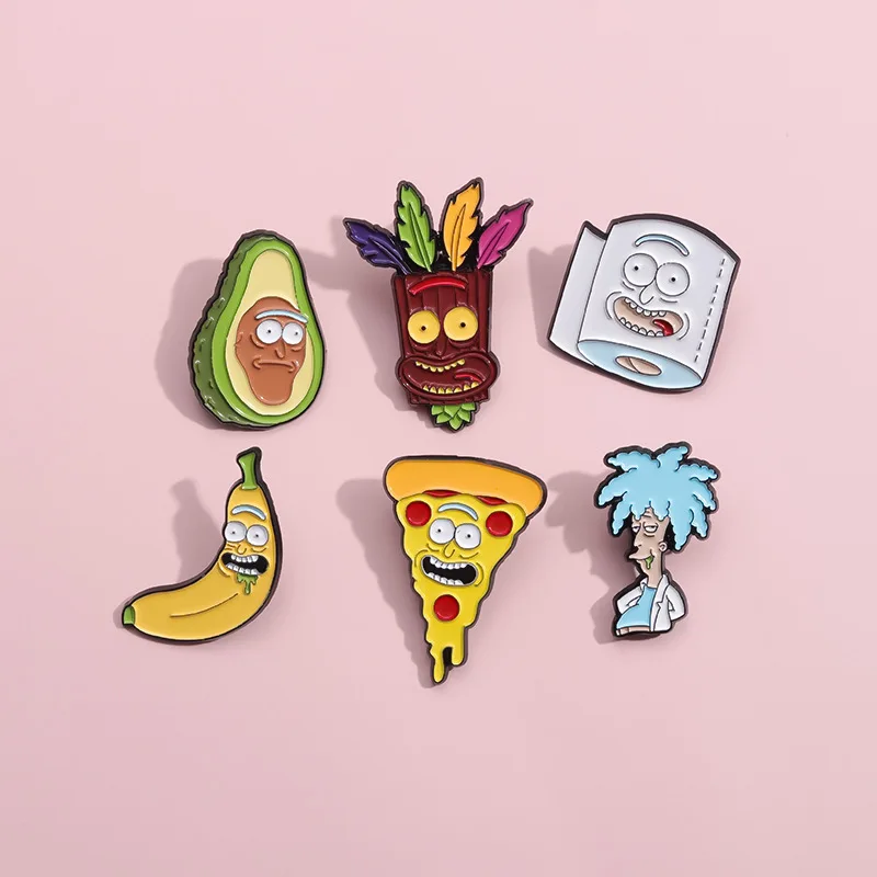 Mini Banana Pizza Avocado Emblem Cartoon Holiday Style Fruit Metal Alloy Lacquered Brooch