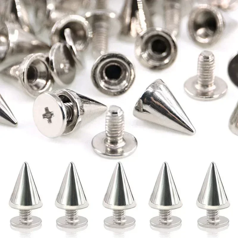 10-100pcs DIY Metal Cone Spikes Double Cap Punk Silver Rivets Cone Studs Handcraft Cool Rivets Shoes Clothes Bag Accessories