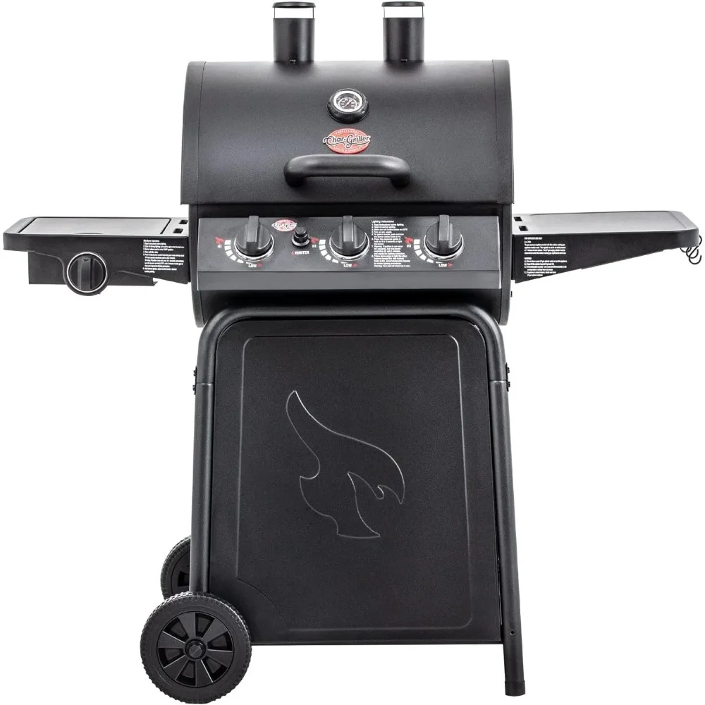 3-Burner Propane Gas Grill in Black with 40,800 BTU, Cast Iron Grates and Warming Racks, 630 Cooking Square Inches,