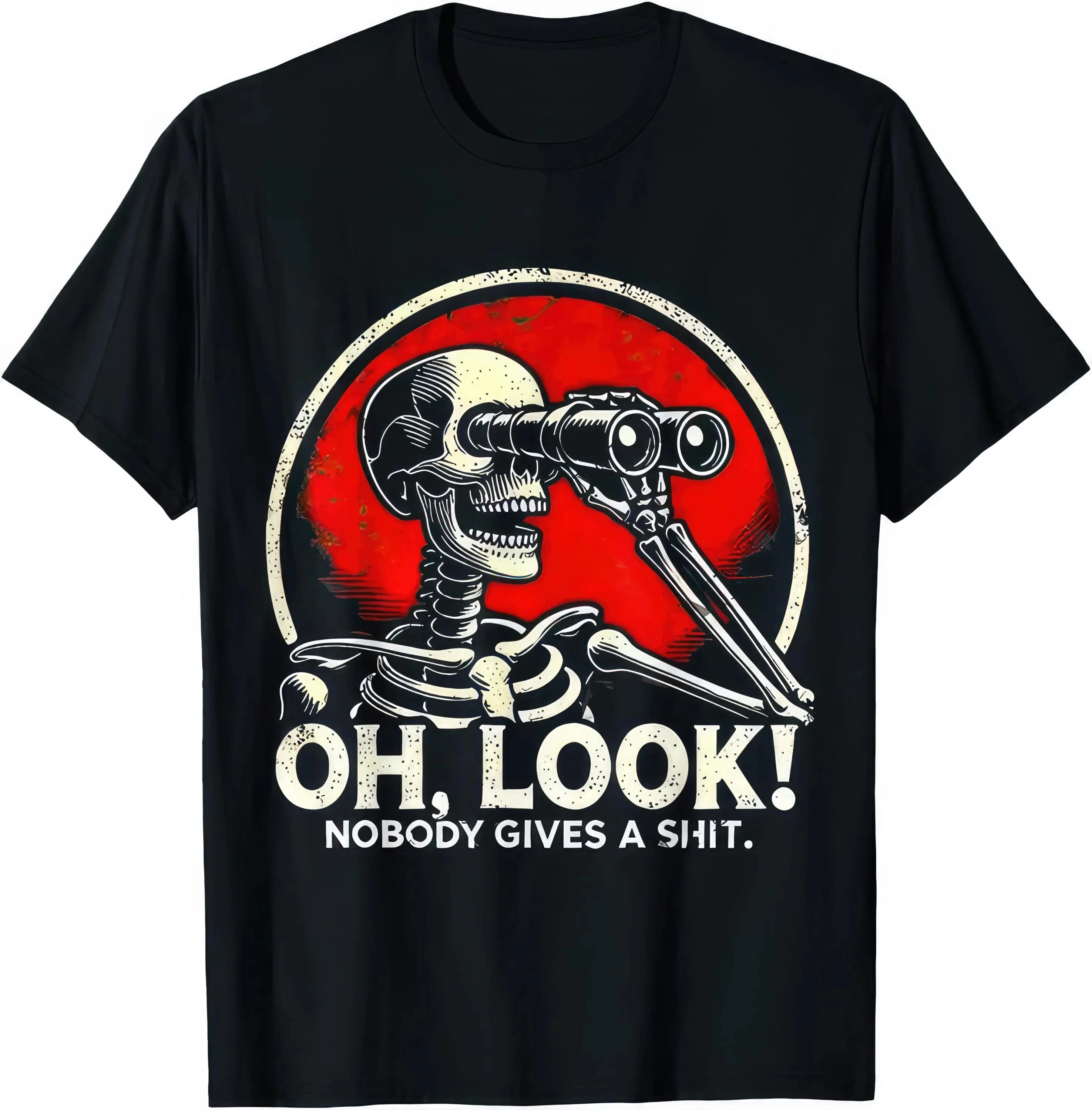 Oh Look Nobody Gives A Shit Skeleton graphic print Funny Men Cotton T-Shirt O-neck short-sleeved T Men Oversized casual Tshirts