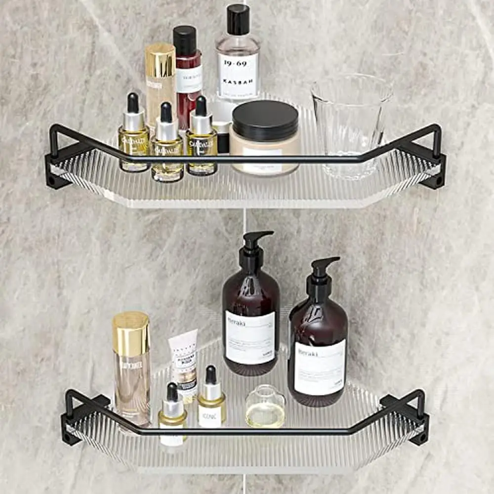 

2 Tier Acrylic Corner Shower Caddy Bathroom Shelf Wall Mounted Shampoo Holder Organizer Rack Inside Shower Rustproof Durable