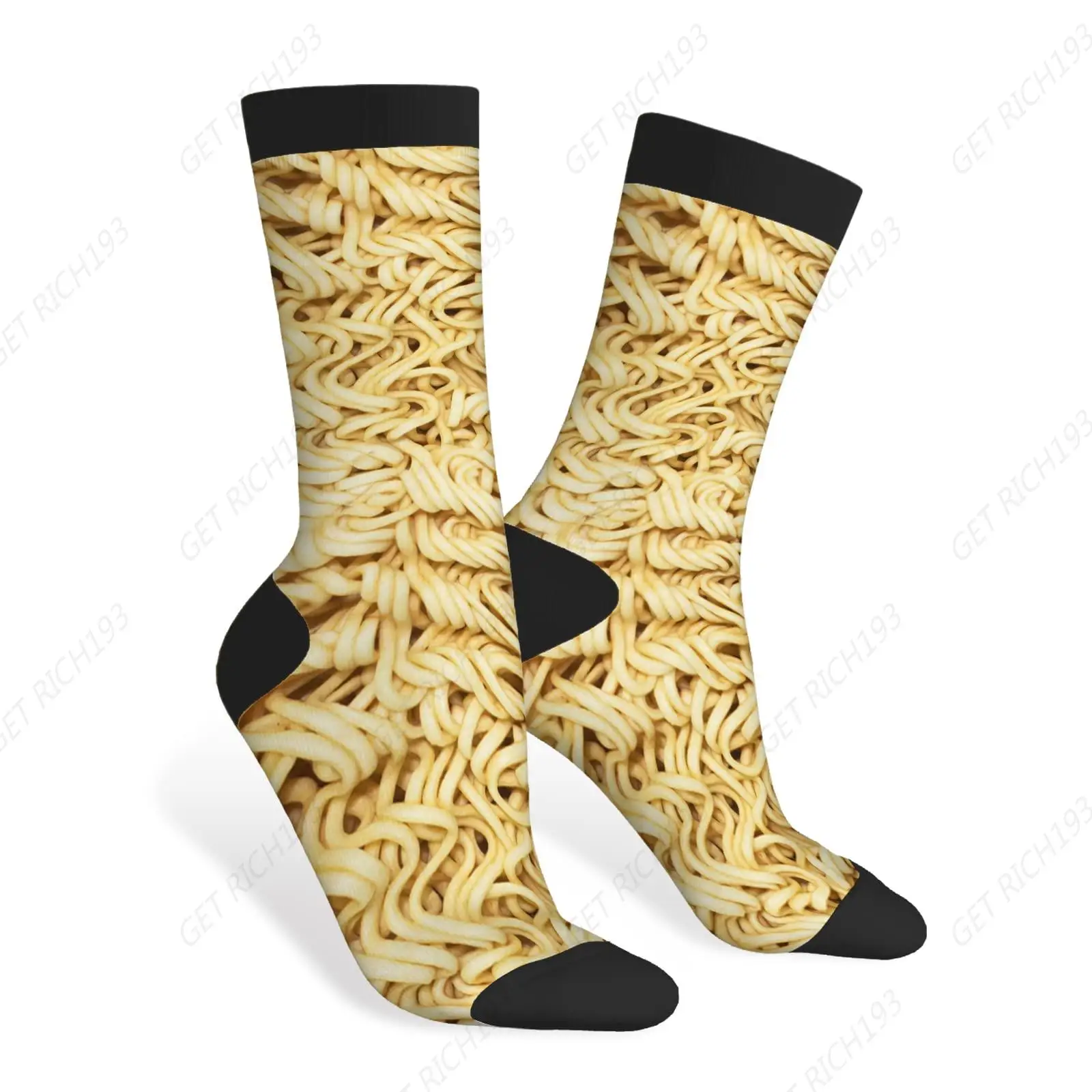 Instant Noodle Funny Socks Curly Noodle Cooking Ramen Food Novelty Casual Crew Socks Contrast Color Design for Women Men Gift