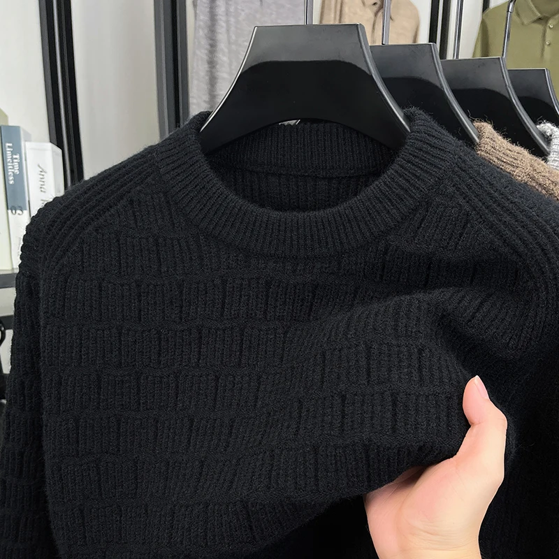 Men's Bestseller Autumn Winter Sweater Pullover Simple Thick Warm Knitted Shirt Loose Round Collar Base Layer Shirt Men Clothing