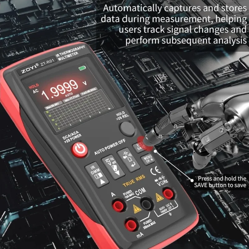 ZOYI ZT-R01 Multimeter Digital Pencitra Termal Inframerah HD Portabel Multimeter Tombol Tekan 2-In-1 untuk Teknisi Listrik