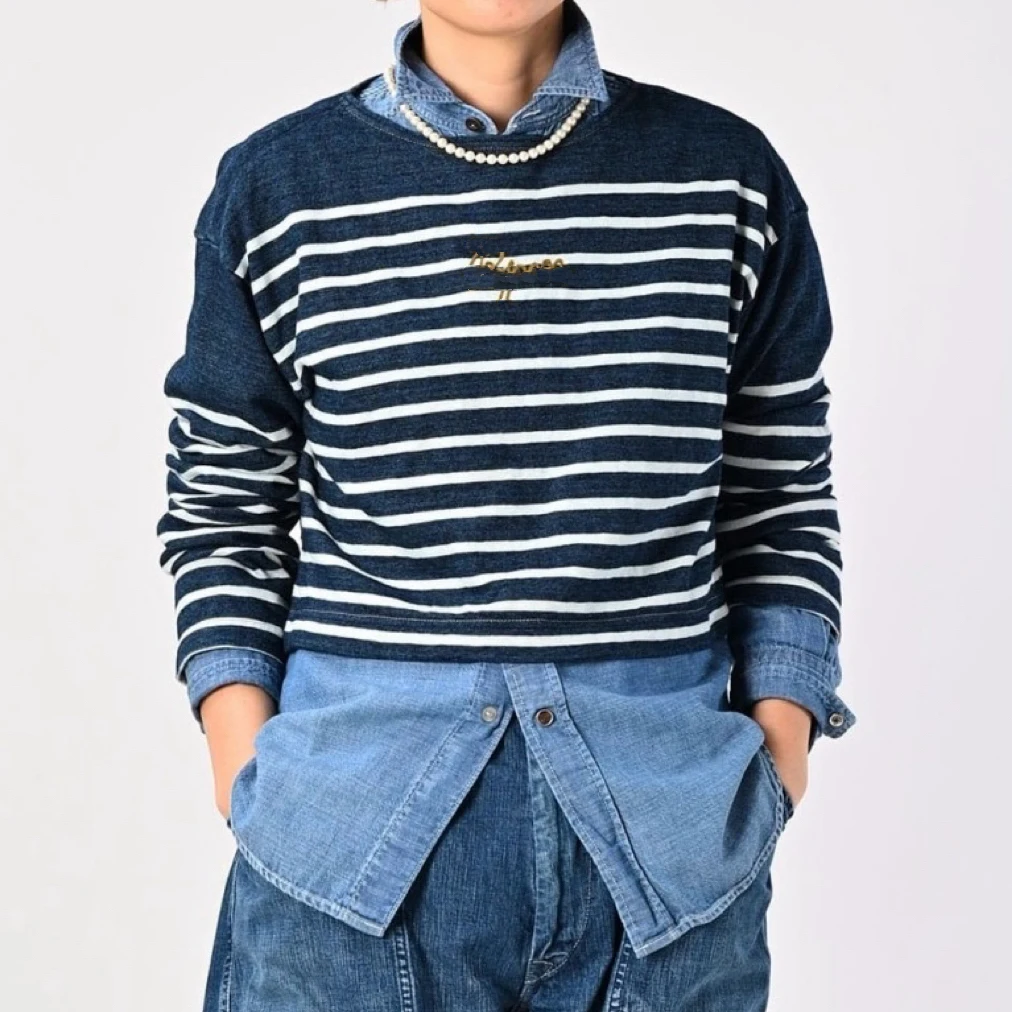 

Универсальная футболка с длинным рукавом в японском стиле для пар, с вышивкой полосок и букв, хлопок, весна 2026, унисекс, свободный крой