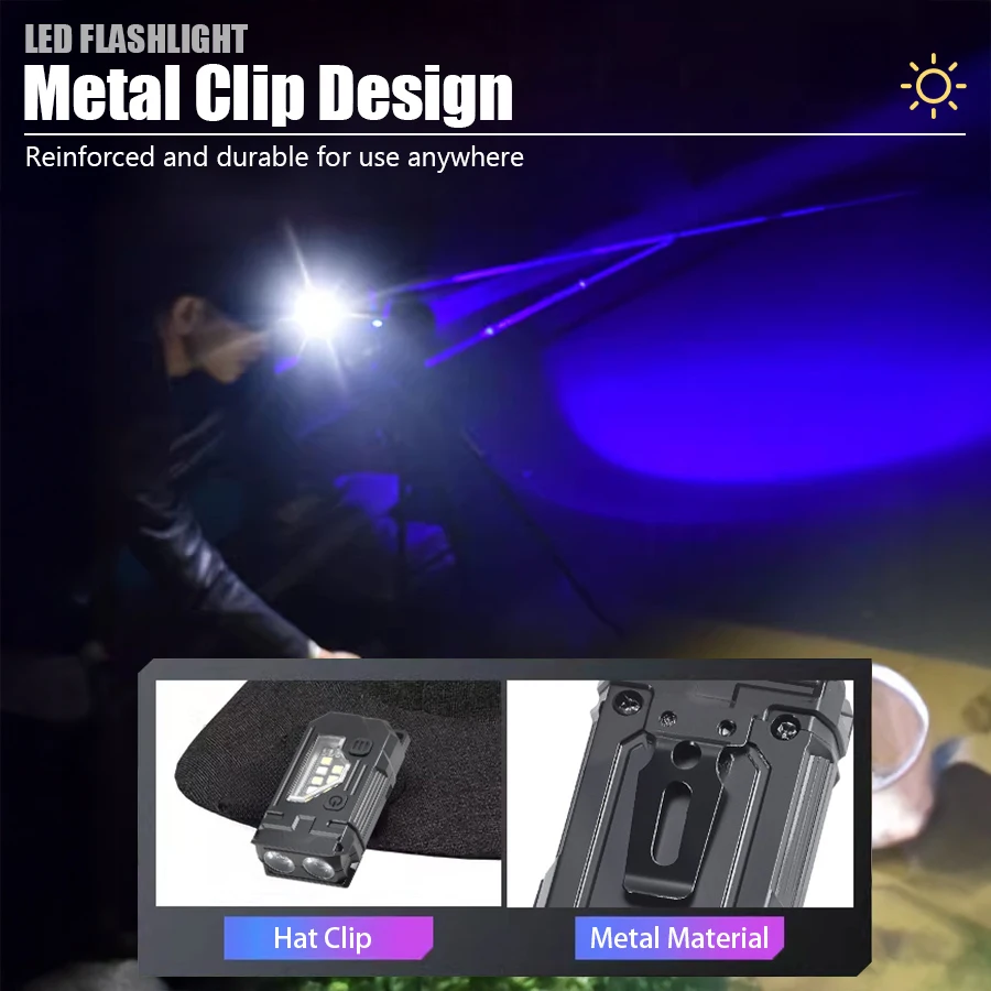 Mini Keychain EDC Flashlight - Rechargeable Magnetic Torch Light with Pen Clip & Hat Clip, Super Bright Lamp for Outdoor/Fishing image 4