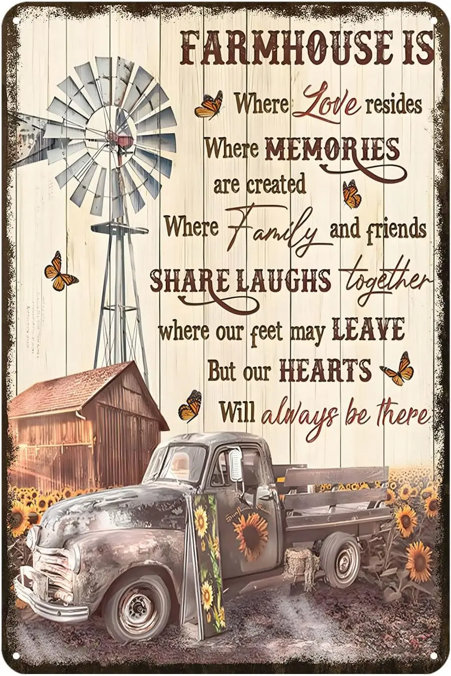 Aenaon Farmhouse Metal Tin Sign Vintage Home Kitchen Garage Bar Cave Wall Nostalgic Decor Rustic Truck Windmill and Sunflower Ti