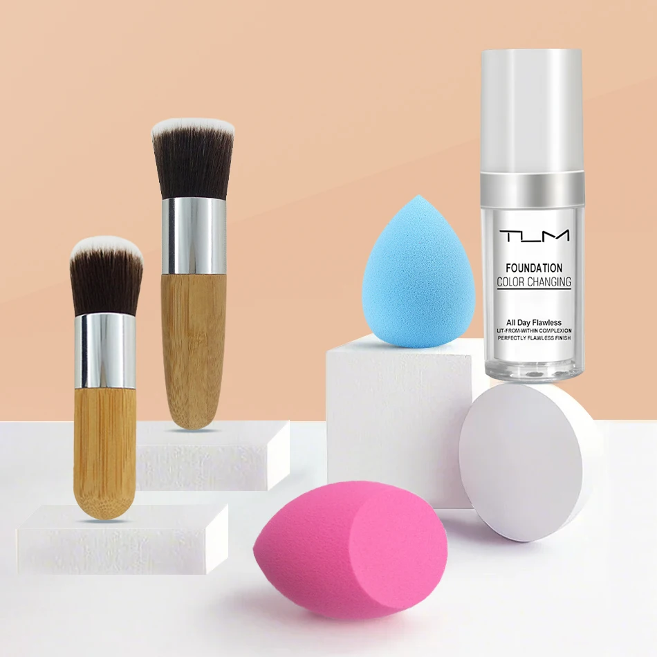 كريم أساس سائل TLM 30 مل، مقاوم للماء، مرطب يدوم طويلاً، مكياج للوجه، إسفنجة تجميل، فرشاة مكياج #3