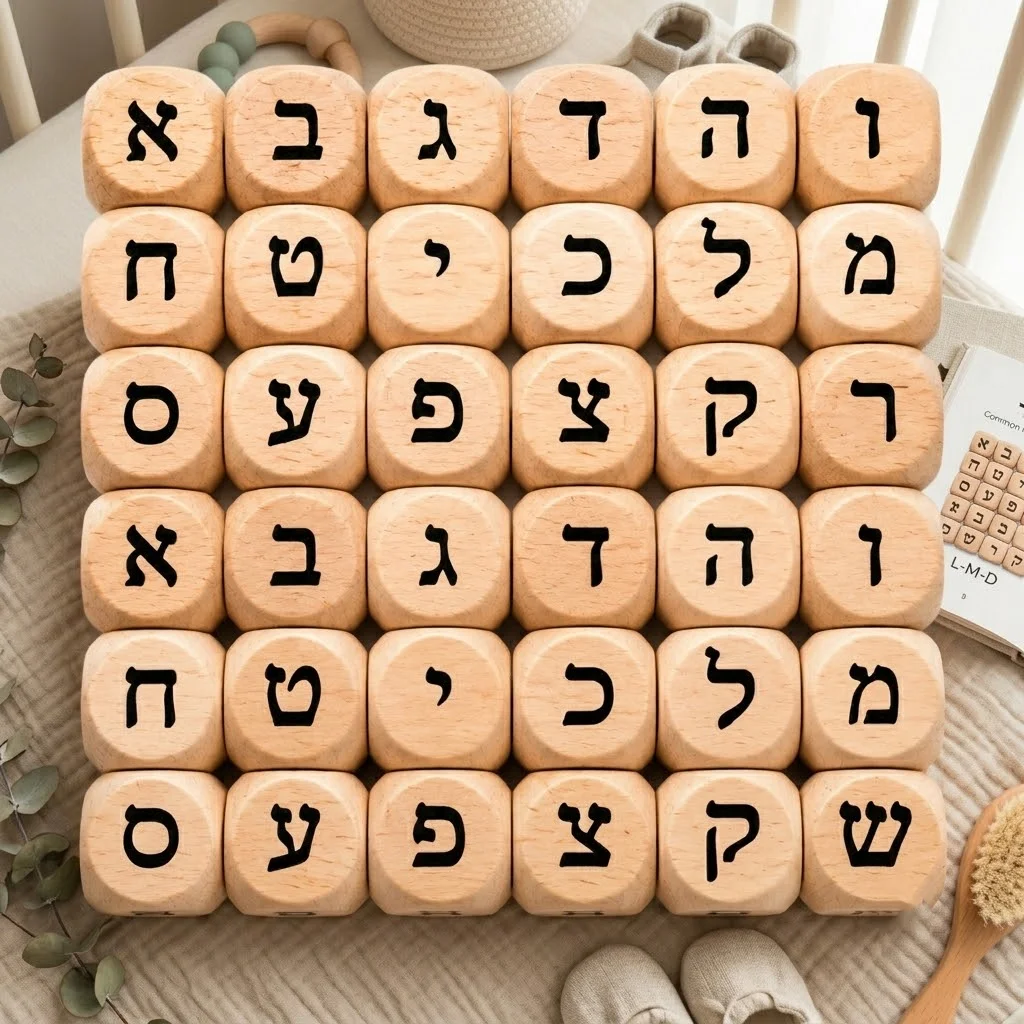 5Pcs Hebrew Wooden Alphabet Beads 12mm Beech Wood Letter Beads DIY Craft Accessories for Pacifier Chain Jewelry Making Baby Gift