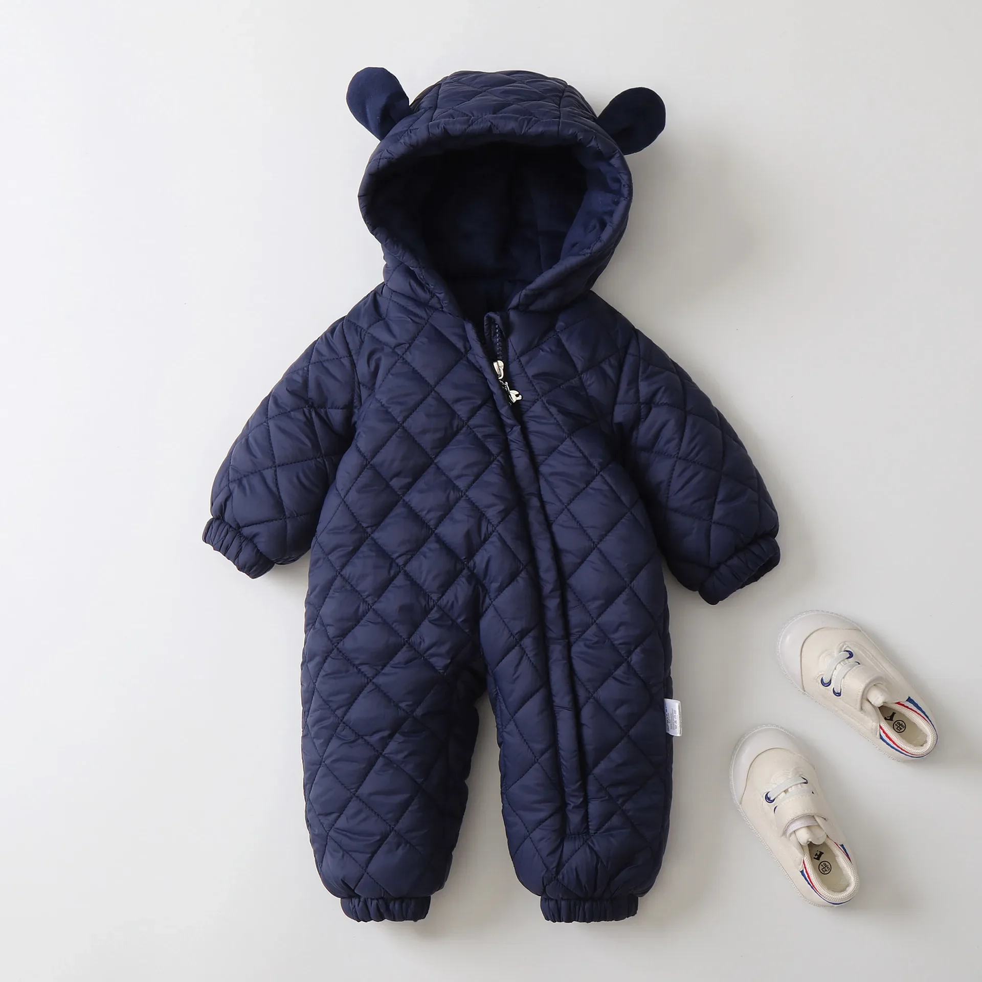 Ear Hooded Fleece Thickened Baby Romper 2024 Winter New Baby Clothes Soft and Warm One Piece Jumpsuits for Toddler Kids