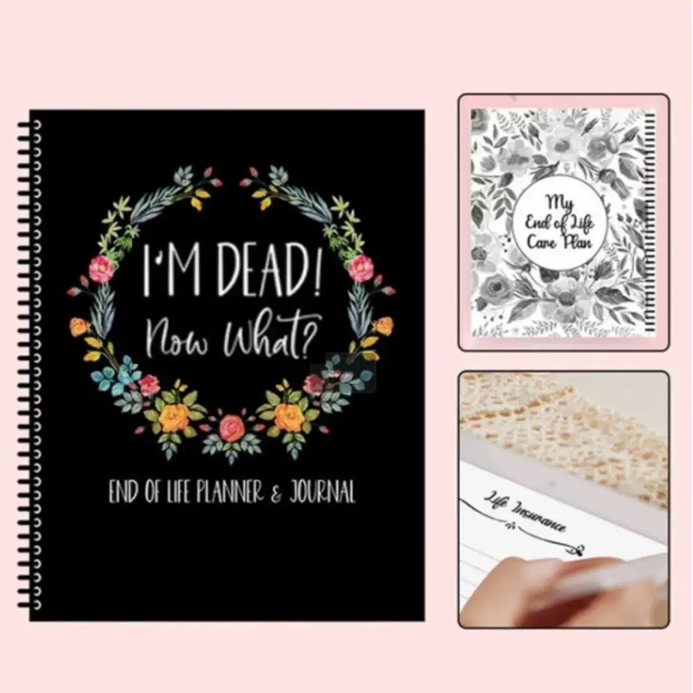 Planejador de fim da vida que reduz o estresse, estou morto agora, o que planejador de livros guiado ao estou ido, livro de trabalho, caderno de planejamento de legado