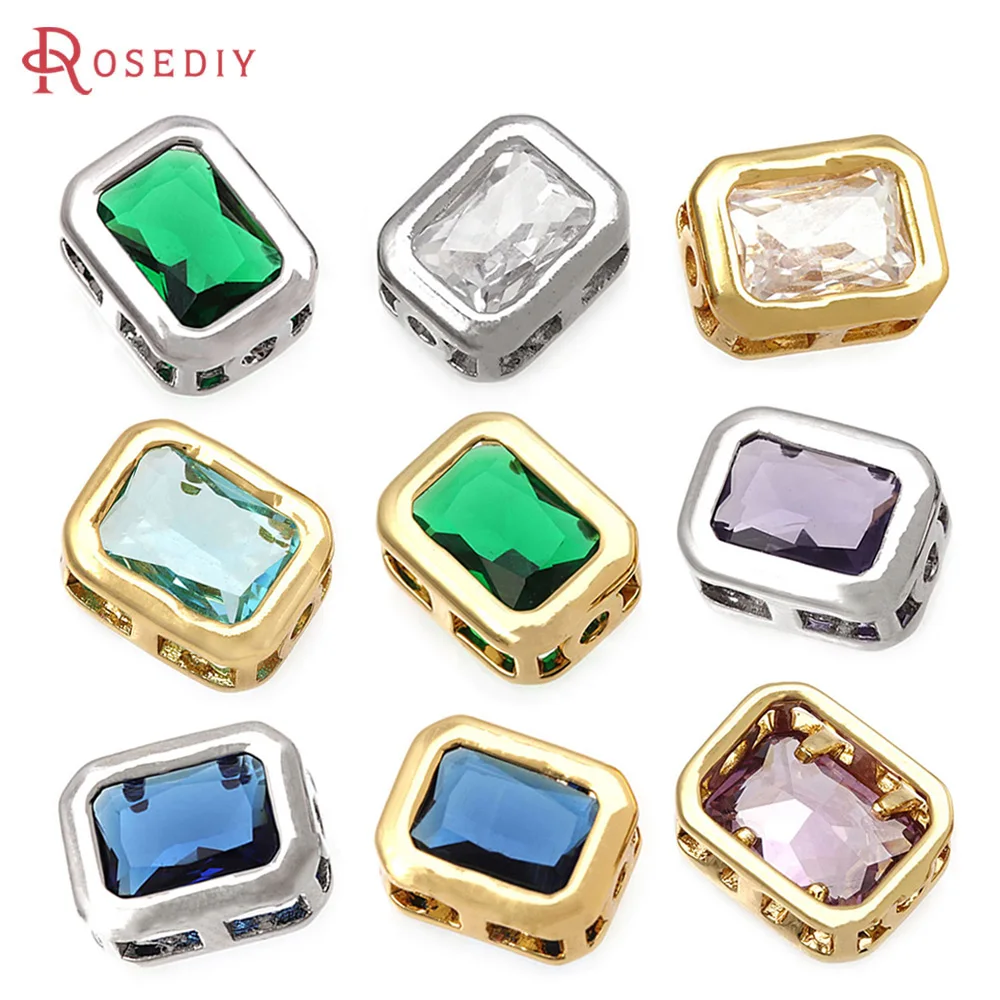 

10PCS 18K Gold Color Brass Zircon Rectangle Spacer Bracelet Beads Charms High Quality Necklace Diy Jewelry Accessories Making