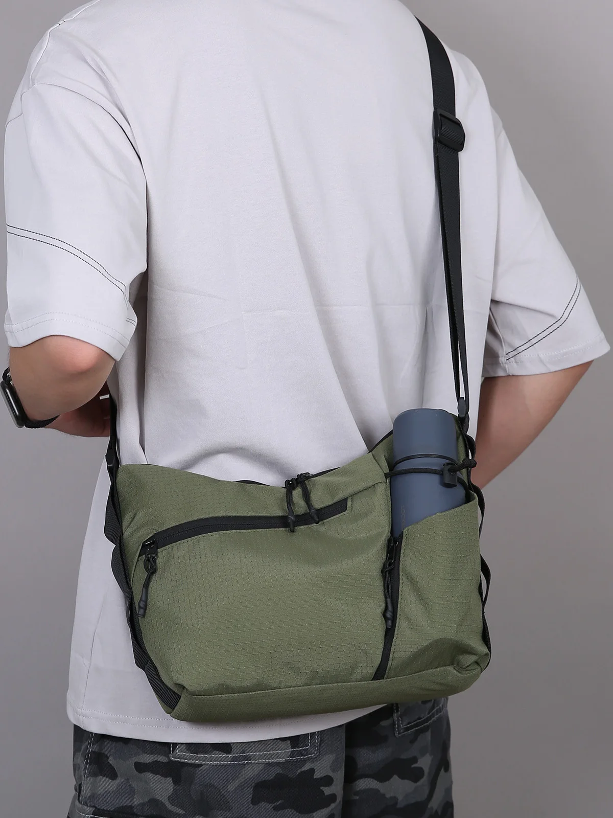 Men's Casual Multi-Functional Single Shoulder Crossbody Bag for Outdoor Travel Commuting Water Bottle 12 Inch Tablet Bag