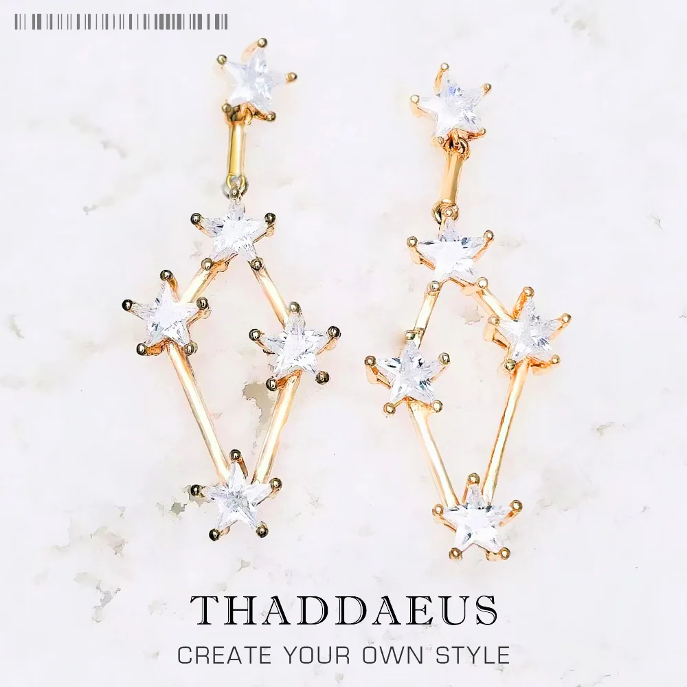 

Golden Dreamlike Stars Drop Earrings Fine Statement Jewerly For Women Summer Brand New Gift In 925 Sterling Silver