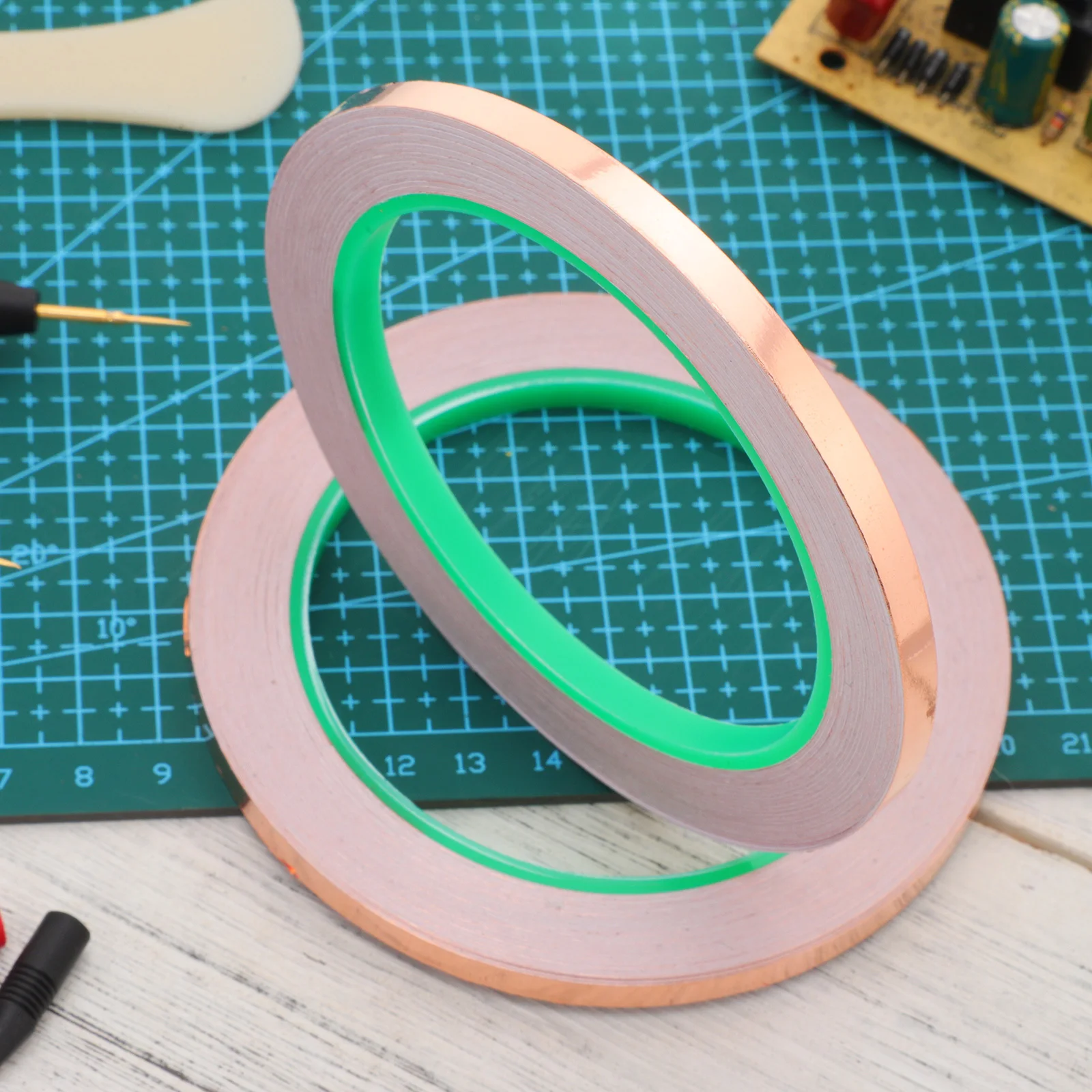 1 conjunto de fita adesiva condutora de folha de cobre de 10m, rolo para suprimentos de vitral, artesanato diy, reparo eletrônico, blindagem de guitarra