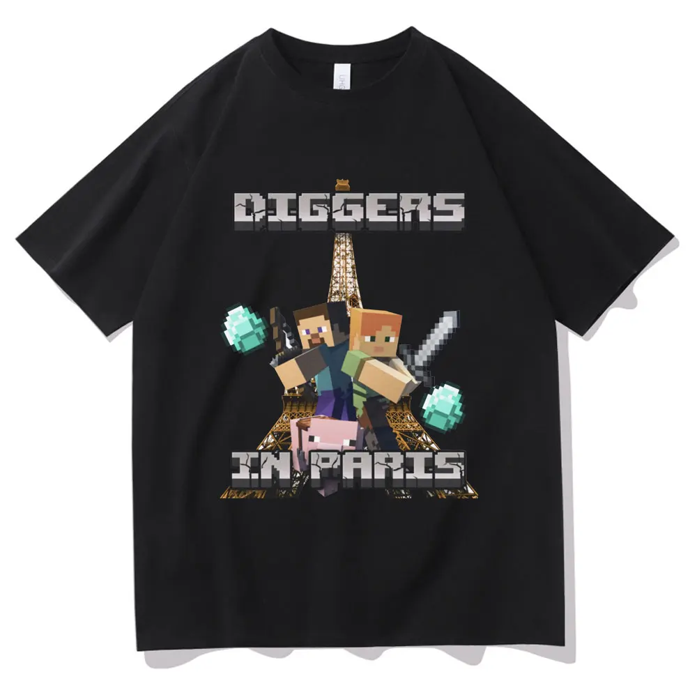 Diggers in Paris Miners Graphic Tshirt Otaku Game Funny Meme T-shirt Men Women Fashion Oversized Streetwear Male Casual T Shirts