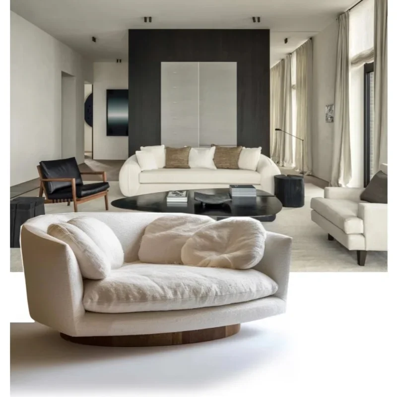 Wabi Stillwind Cream Wind Designer Single Round Lazy Casual Cotton and Linen Fabric Round Sofa Bed