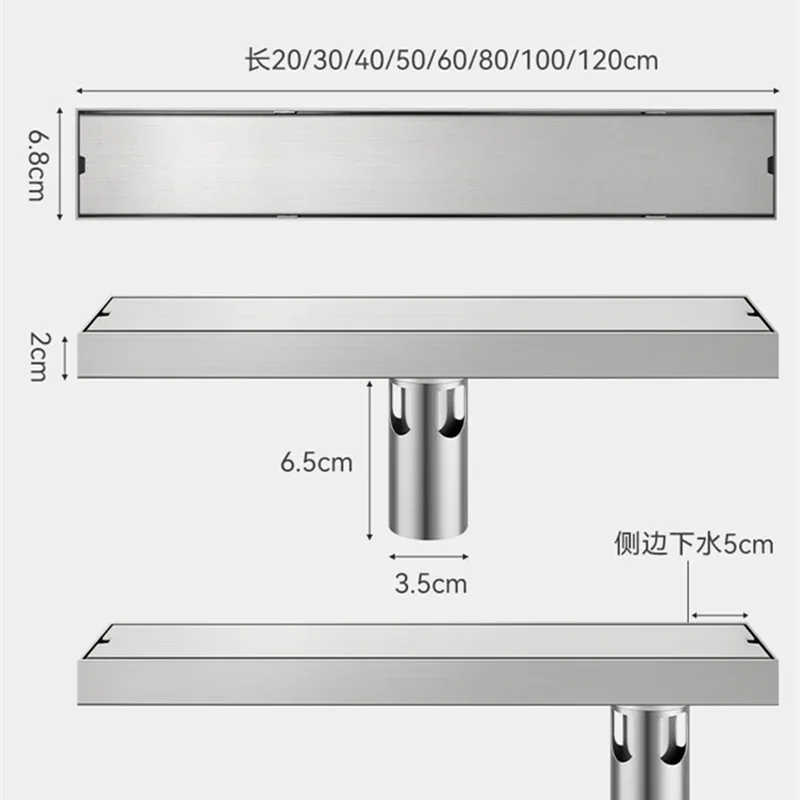 Invisible Floor Drain 304 Stainless Steel Rectangle Anti-odor Bath Shower Drain Long Drainage Floor Drains Cover Brushed 20-50