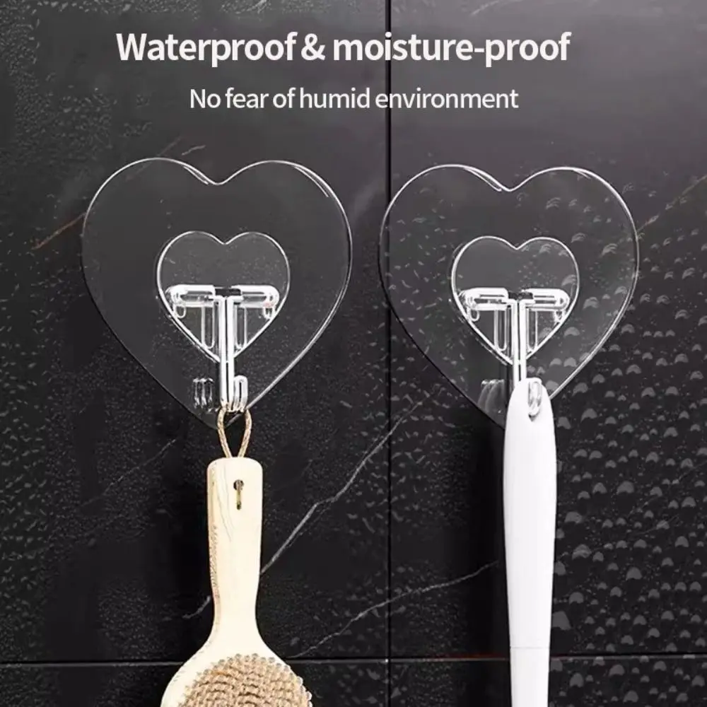 1 pz ganci autoadesivi a forma di cuore ganci per porte a parete trasparenti accessori per il bagno della cucina senza perforazione