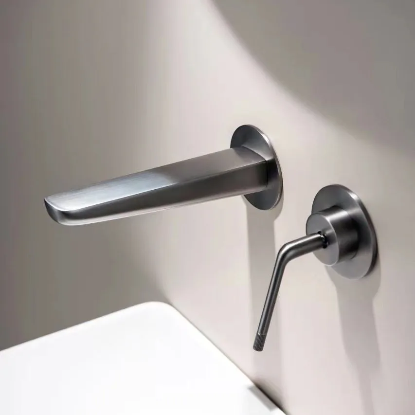 

Wall Mounted Basin Faucet Copper Anti Splash Built in Sink Faucet No Demolition Separate Integrated