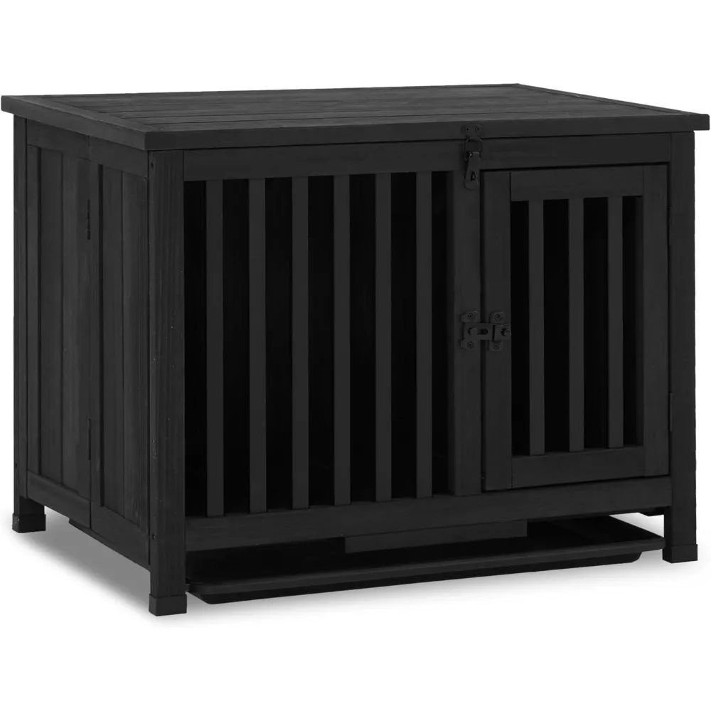 Wooden Dog Crate Furniture, Dog Kennel Pet House End Table, Solid Wood Portable Foldable Indoor Cage for Dogs, No Assembly