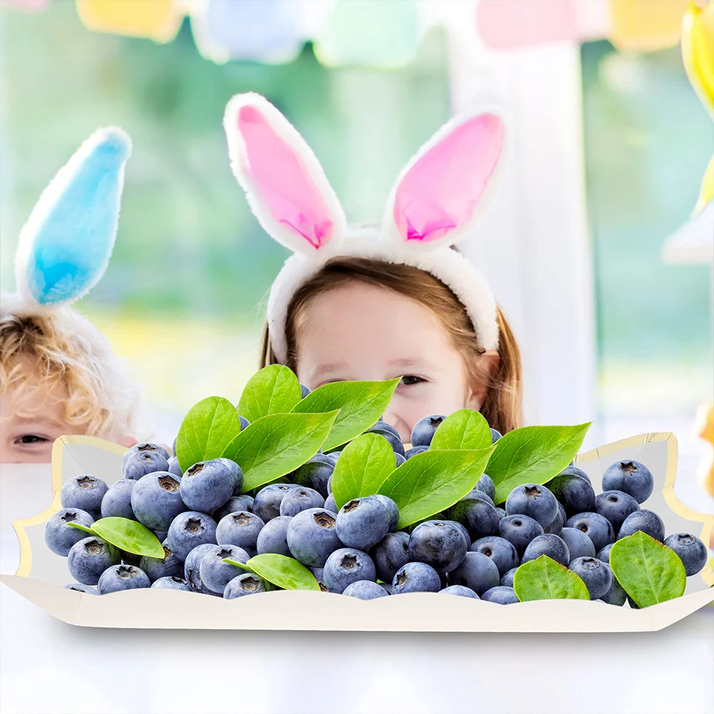 

8pcs Fruit Cake Bbq Plates Rectangular Rippled Edge Disposable Paper Platters For Party Wedding Holiday Dessert Gathering Dinner