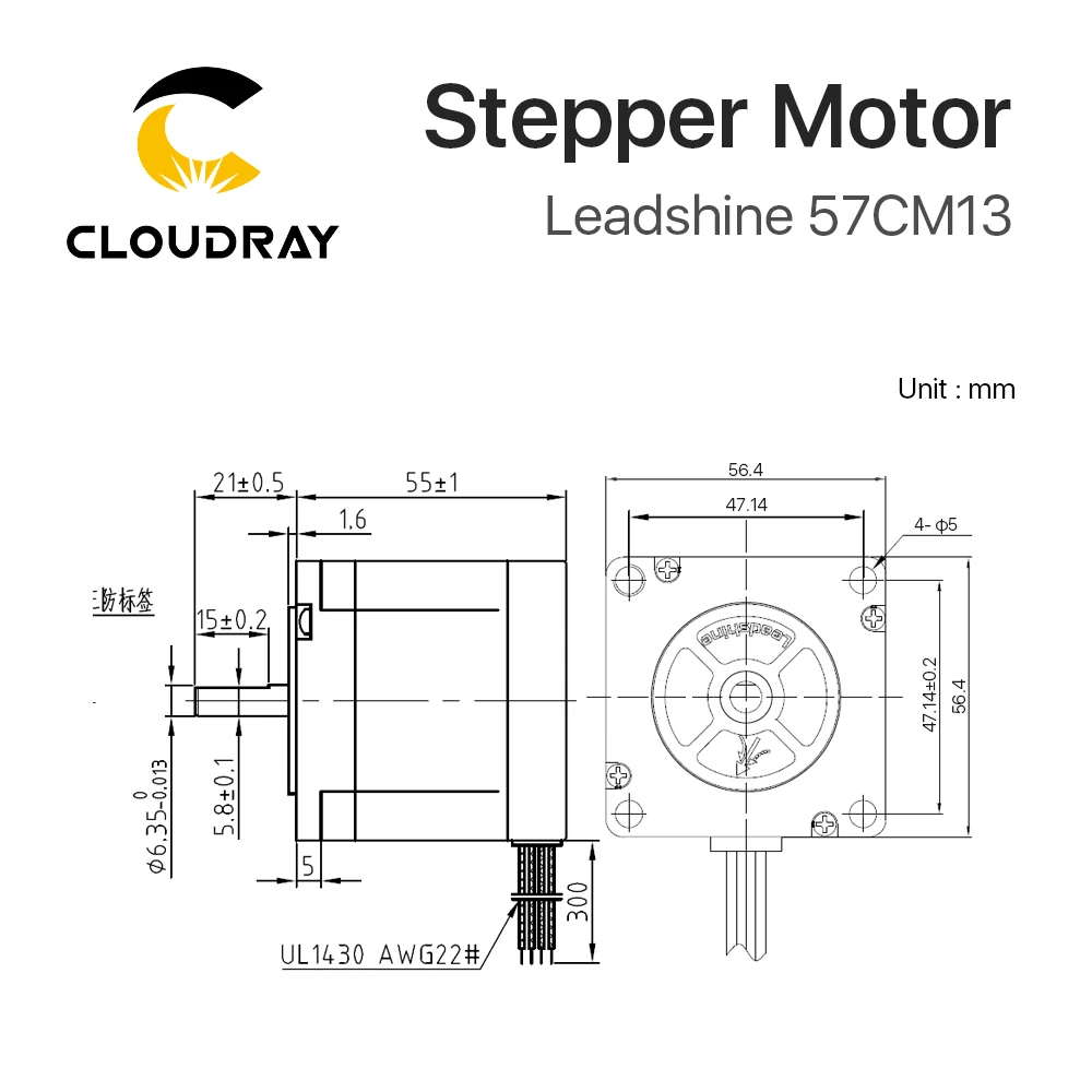 Cloudray Leadshine 2 Phase Stepper Motor 57CM13 for NEMA23 4.0A 1.3NM Length 55mm Shaft 6.35mm for Co2 Laser Machine