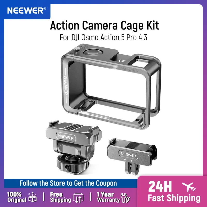 

NEEWER Action Camera Cage Kit with Quick Release Cold Shoe Mount & Magnetic Mount Adapter for DJI Osmo Action 5 Pro 4 3