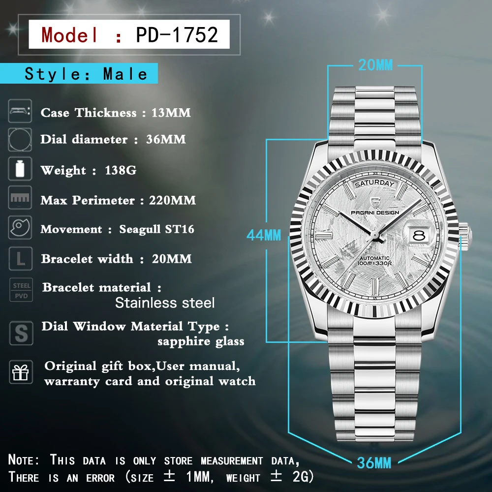 2026 New PAGANI DESIGN Watches DD36 Meteorite Surface Automatic Watches For Men Mechanical Men's Watch AR Sapphire Crystal Clock image 6