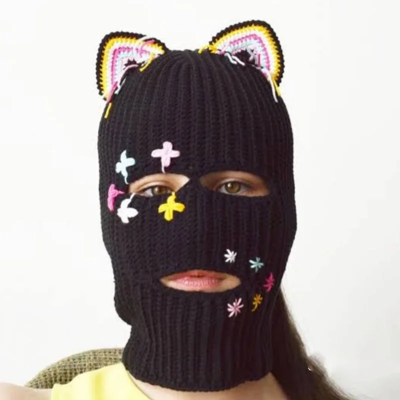 Y 2K Japanse Streetwear Harajuku Muts Kleine Duivel Gestreepte Muts Voor Vrouwen Herfst Winter Schattige Kat Oren Cap