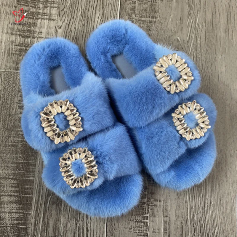 2024 Women\'s Fur Slippers Female100% Real Mink Fur Slippers European Station Ladies Flat Heel Women Shoes Fashion Luxury Slipper