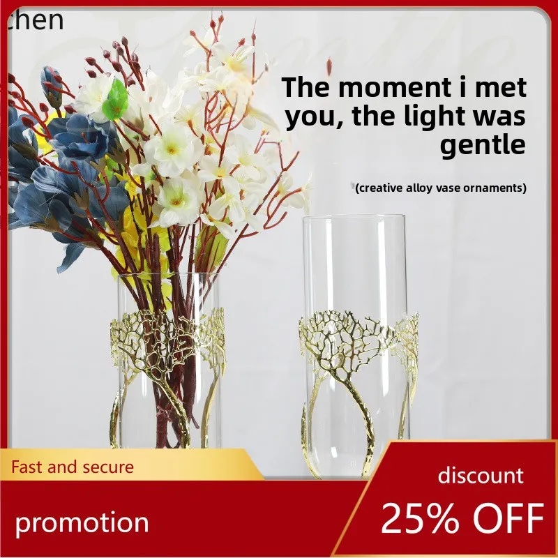 YFY modern metal glass vase - luxury style gold accent for dining table, entryway, or behind tv cabinet - floral  decor