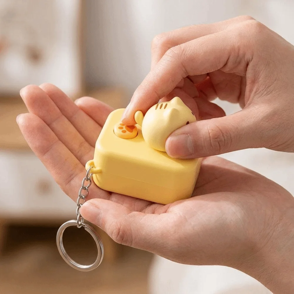 Creative Plastic Cat-shaped Key Pendant with Music Cartoon Paw Button Keychain Sounding Funny Mini Office Desk Decor Student