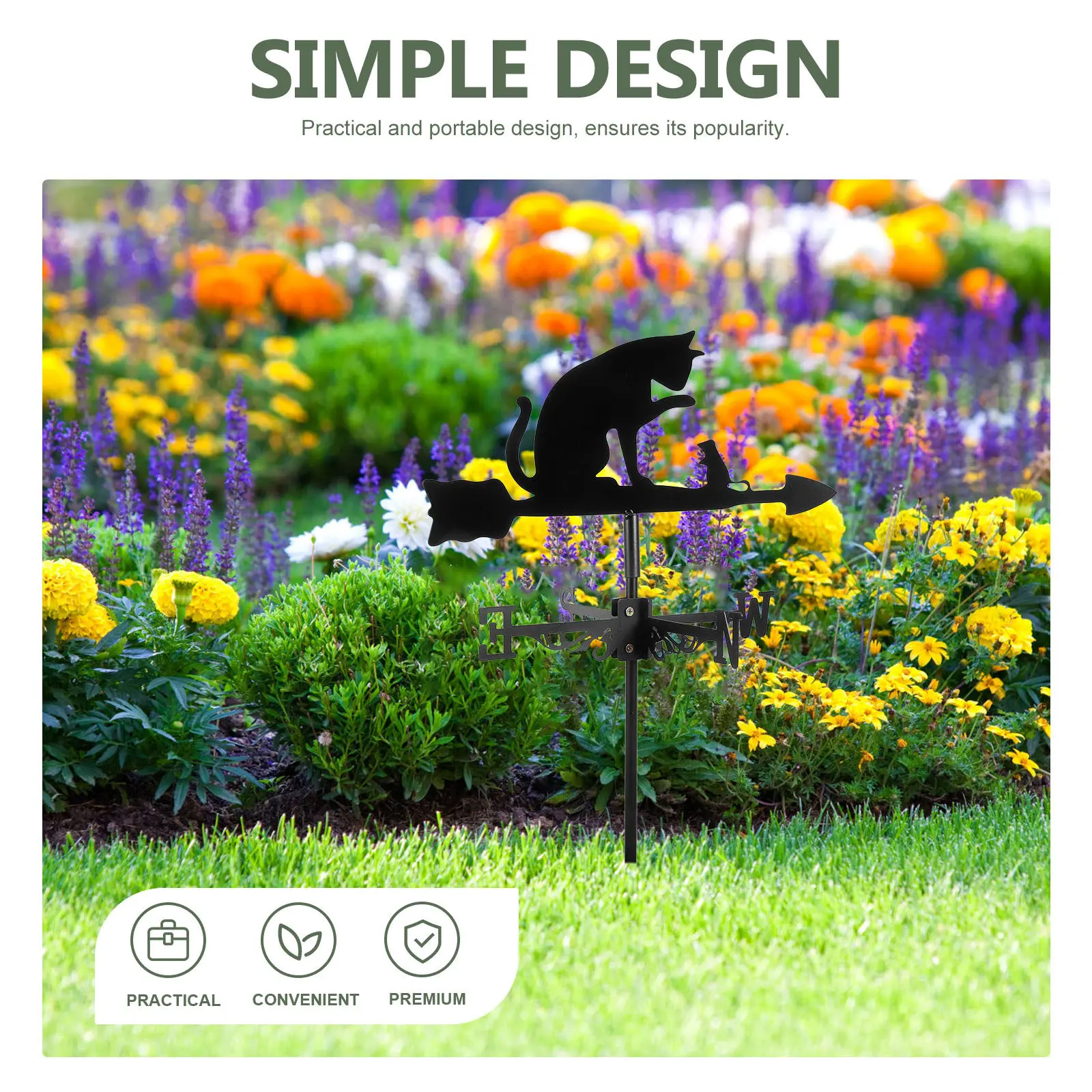 Stainless Steel Cat Weather Vane Garden Decor Yard Wind Direction Indicator Lawn Patio Ground Insert Metal Weathervane