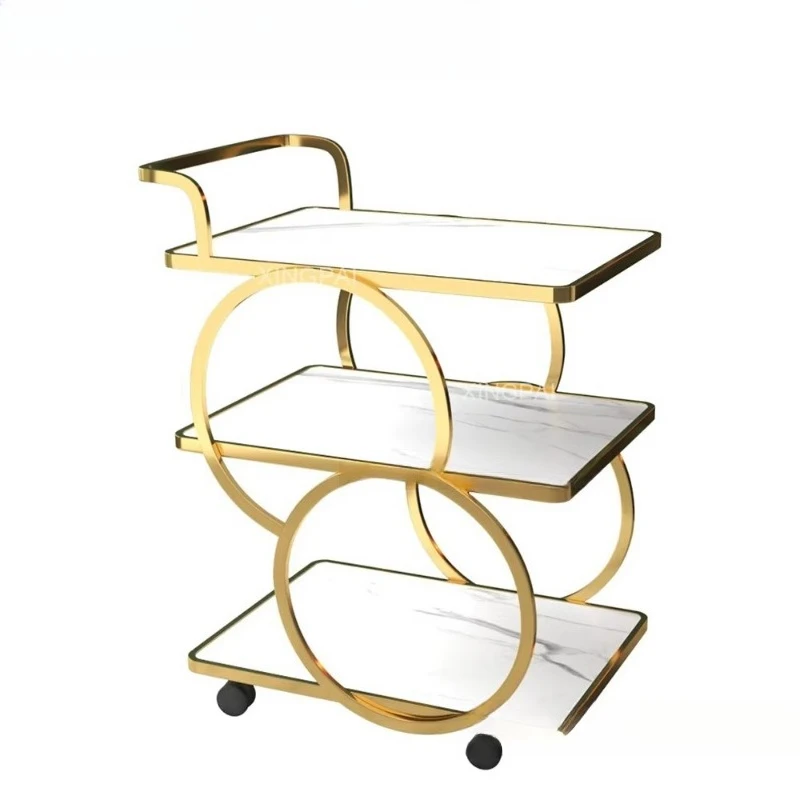 

Luxury Gold and Silver Glass Tea Wine Food Catering Beverage Service Hand Bar Cart
