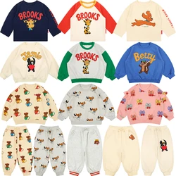 2024 Nieuwe Herfst Winter Kinderen Set Meisjes Print Hoodie Broekpak Jongens Lange Mouw T-Shirt Baby Warm Hoodie Set Meisjes Jurk