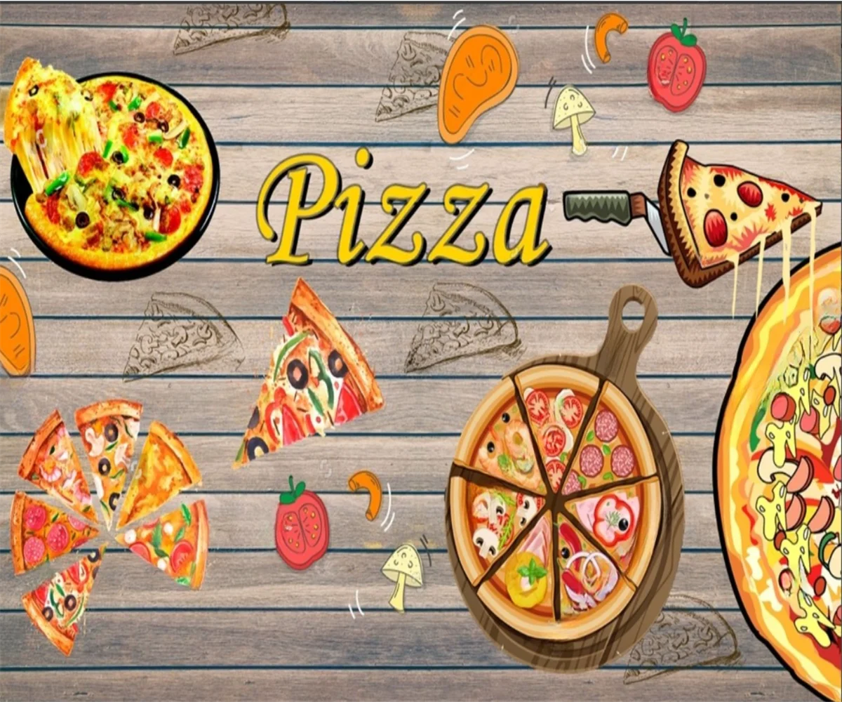 Custom wallpaper retro hand-painted pizza catering background wall wood grain graffiti western restaurant 3d wallpaper
